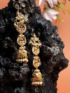 Ruby Raang Gold-Toned and Gold-Plated Contemporary Jhumkas Earrings