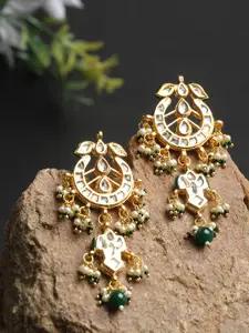 Ruby Raang Gold-Toned & Green Contemporary Drop Earrings