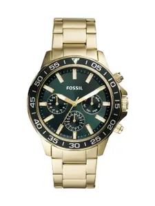 Fossil Men Green Dial & Gold-Toned Bracelet Style Straps Bannon Analogue Watch BQ2493