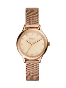 Fossil Women Rose-Gold Toned Laney Straps Analogue Watch BQ3392