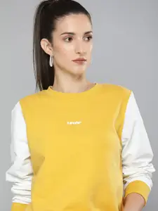 Levis Women Yellow  Brand Logo Printed Round Neck  Sweatshirt