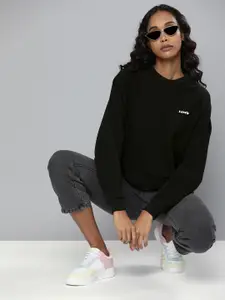 Levis Women Black Brand Logo Printed Round Neck Sweatshirt