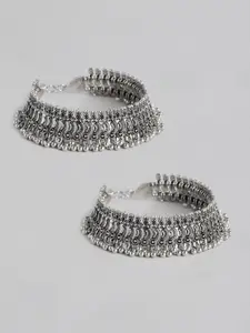 LAIDA Set of 2 Oxidised Silver-Plated Ghungroo Anklets