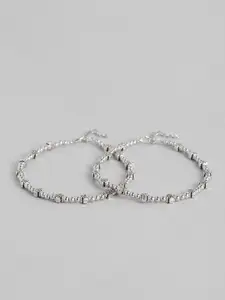 LAIDA Set of 2 Oxidized Silver-Plated Beaded Handcrafted Anklets