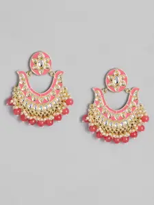 LAIDA Pink Gold-Plated Handcrafted Kundan Studded Enamelled Chandbalis