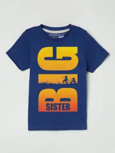 BonOrganik Girls Navy Blue Printed Sibling Collection Cotton Pure Cotton T-shirt