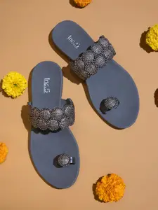Inc 5 Women Grey Embellished One Toe Flats