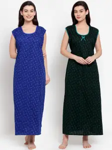 Secret Wish Blue & Green Pack of 2 Printed Maxi Nightdress NT-E229-878-879