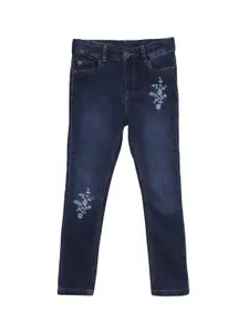 UNDER FOURTEEN ONLY Girls Blue Skinny Fit Embroidered Light Fade Jeans