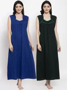 Secret Wish Set of 2 Blue & Green Printed Maxi Nightdress