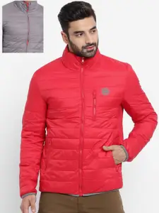 Royal Enfield Men Grey & Red Reversible Quilted Padded Jacket