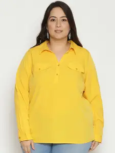 Oxolloxo Women Yellow Solid Long Sleeves Casual Shirt