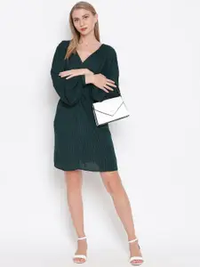 Oxolloxo Green & Gold-Toned Striped Crepe Twisted A-Line Dress