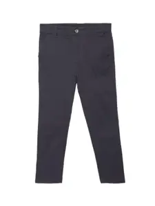 UNDER FOURTEEN ONLY Boys Navy Blue Slim Fit Trousers