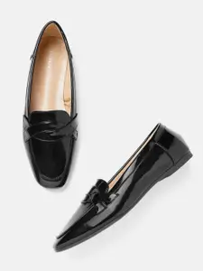 Allen Solly Women Black Solid Loafers with Patent Effect