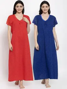 Secret Wish Blue & Red Pack of 2 Printed Maxi Nightdress NT-E240-921-923