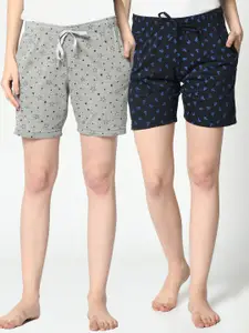 VIMAL JONNEY Set of 2 Women Grey & Navy Blue Printed Lounge Shorts