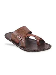 Metro Men Brown Ethnic Leather Comfort Sandals