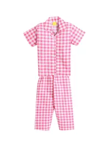 The Magic Wand Girls Pink & White Checked Night Suit