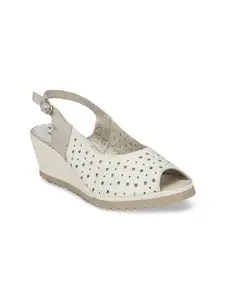 Zebba Off White Leather Wedge Peep Toes with Laser Cuts