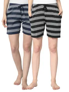 VIMAL JONNEY Women Black & Navy Blue Set of 2 Cotton Lounge Shorts