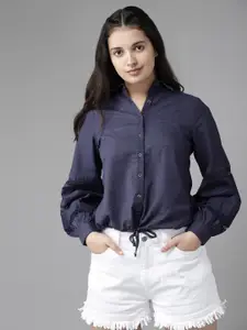 UTH by Roadster Navy Blue Bishop Sleeves Shirt Style Top