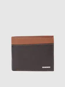 Peter England Men Brown & Tan Solid Leather Two Fold Wallet