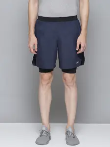 Reebok Men Navy Running Essential 2-IN-1 Solid Shorts