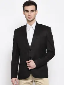 Wintage Men Black Solid Single-Breasted Formal Blazer