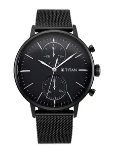 Titan Men Black Dial & Black Stainless Steel Bracelet Style Straps Analogue Watch