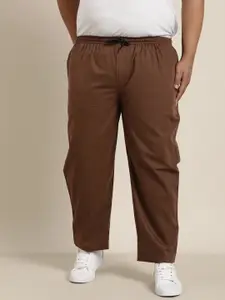 SOJANYA PLUS Men Brown Solid Pure Cotton Track Pants