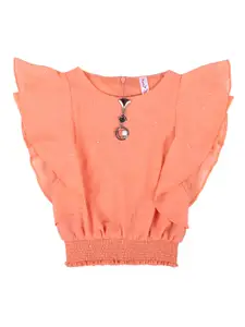 Hunny Bunny Peach-Coloured Flutter Sleeve Georgette Blouson Top