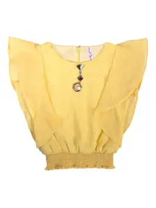 Hunny Bunny Yellow Flutter Sleeve Georgette Blouson Top