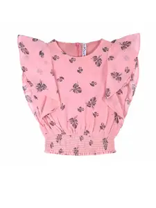 Hunny Bunny Peach-Coloured Floral Georgette Regular Top
