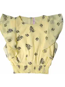 Hunny Bunny Women Yellow and Black Floral Georgette Blouson Top