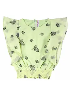 Hunny Bunny Green & Black Floral Georgette Blouson Top