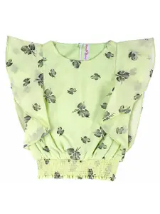 Hunny Bunny Girls Green Floral Georgette Blouson Top