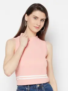 Purple State Peach-Coloured Fitted Crop Top