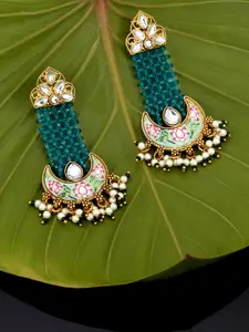 Sukkhi Women Gold-Toned & Green Classic Drop Earrings