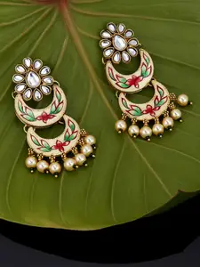 Sukkhi Peach-Coloured & Green Classic Chandbalis Earrings