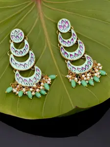 Sukkhi Women Gold-Toned & Blue Pearls Contemporary Chandbalis Earrings