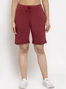DOOR74 Women Maroon Loose Fit Mid-Rise Sports Shorts