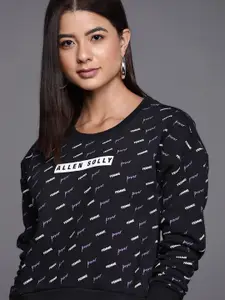 Allen Solly Woman Black & White Typography Printed Sweatshirt