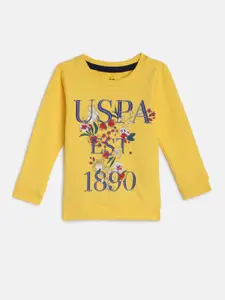 U.S. Polo Assn. Kids Girls Yellow Floral Printed Pure Cotton Sweatshirt