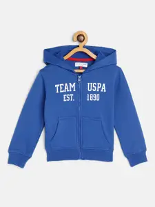 U.S. Polo Assn. Kids Boys Blue Printed Hooded Sweatshirt