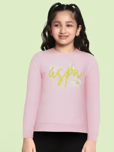 U.S. Polo Assn. Kids Girls Pink Pure Cotton Printed Sweatshirt