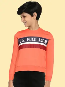 U.S. Polo Assn. Kids Boys Peach-Coloured Brand Logo Cotton Sweatshirt
