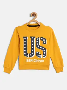 U.S. Polo Assn. Kids Boys Yellow Typography Printed Pure Cotton Sweatshirt