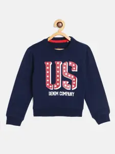 U.S. Polo Assn. Kids Boys Navy Blue Printed Sweatshirt