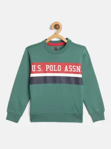 U.S. Polo Assn. Kids Boys Green Brand Logo Cotton Sweatshirt